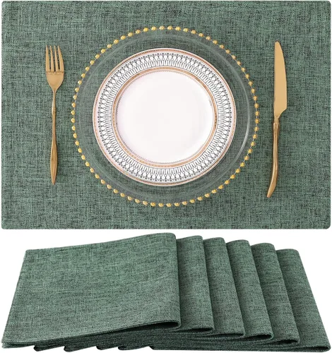 Miniatura 19 de homing - Juego de 4 manteles individuales de algodón y lino, manteles de tela lavables para mesa de comedor de estilo rústico para interiores y Negro