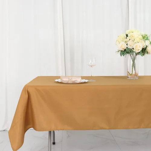 Miniatura 2 de TABLECLOTHSFACTORY - Mantel rectangular de poliéster para banquete de boda, fiesta, restaurante, 54 x 96 pulgadas, color dorado