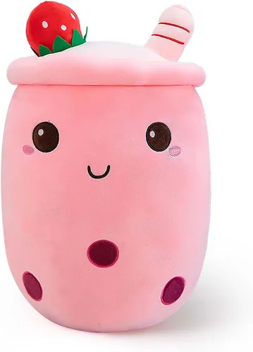 DITUCU - Lindo té Boba de peluche, peluche de té con burbujas de caricatura, almohada suave de taza de té con leche de fresa para el hogar, regalo