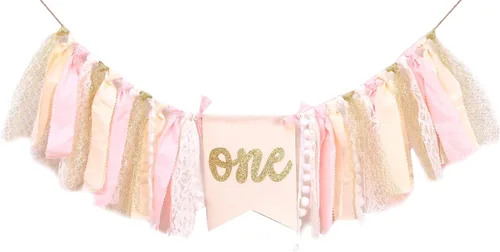 Banner para Trona 1er Cumpleaños - Banner Rosa de Feliz Cumpleaños Decoraciones de Fiesta para Primer Cumpleaños, Mejores Accesorios de Fotos de Swan