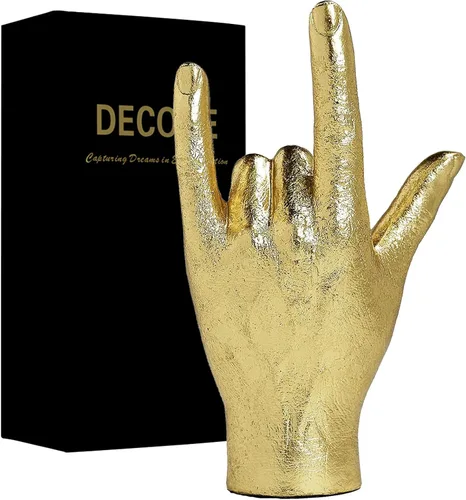 DECOUE Estatuas y esculturas de gestos dorados, estatuas de dedo de resina para mano, decoración clásica de estante y escritorio, regalos para