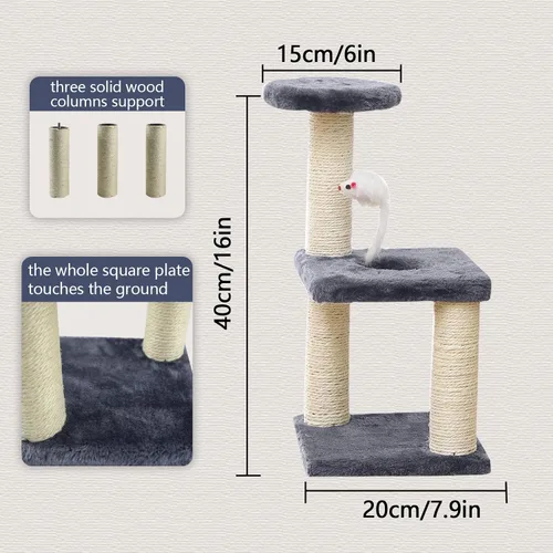 Miniatura 4 de Árbol pequeño para gatos con poste rascador de sisal, juguetes interactivos para gatos de interior, poste rascador, torre de fácil instalación