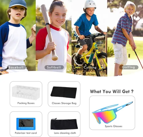 Miniatura 7 de Gafas de sol deportivas polarizadas, protección UV400, para exteriores, para hombres, mujeres, jóvenes, béisbol, ciclismo, correr, conducir, golf