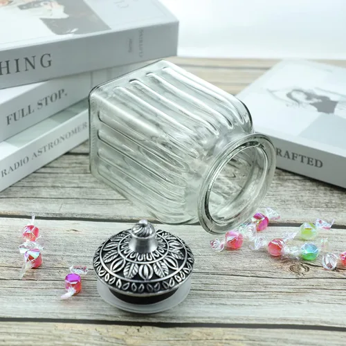 Miniatura 6 de SOCOSY Tarro de cristal transparente vintage para dulces con tapa, tarro de comida, tarro de nueces, caja de joyería, tarros de dulces de boda