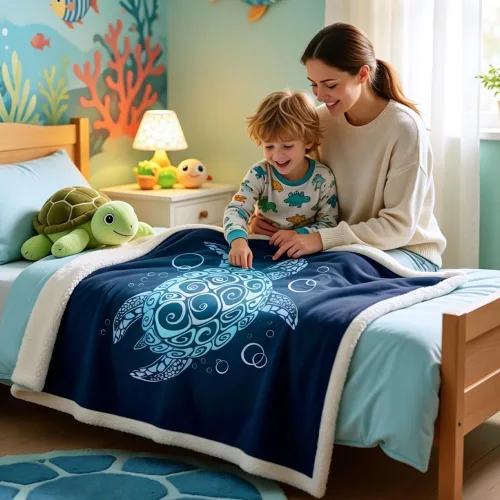 Miniatura 2 de Sleepwish - Manta de vellón de tortuga para niños, niñas y niños, de felpa suave, color teja y turquesa, sherpa, para sofá o silla, tamaño bebé