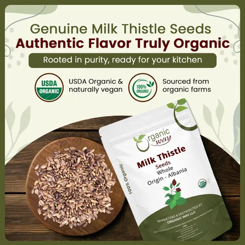 Miniatura 2 de Organic Way Semillas enteras de cardo mariano (Silybum marianum) - Té de hierbas Cosecha silvestre europea, certificado orgánico y kosher, vegano