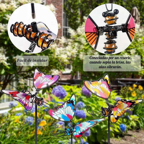 Miniatura 3 de Juegoal Juego de 3 estacas de jardín de mariposas, estacas de mariposas coloridas de 20 pulgadas, adornos artísticos de vidrio y metal para patio