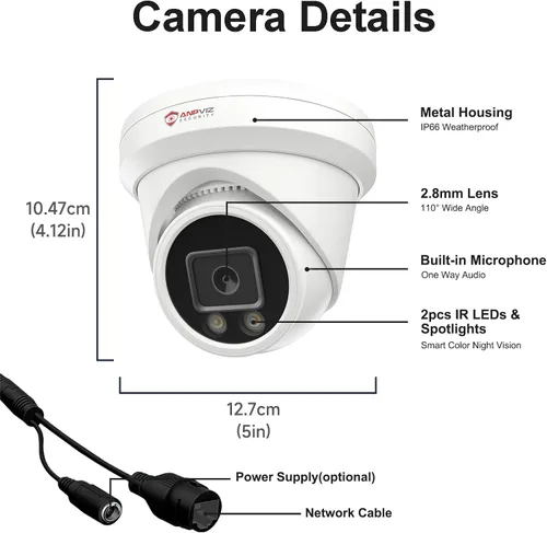 Miniatura 9 de Anpviz Cámara IP PoE de 12MP para exteriores, cámara IP de seguridad de torreta gran angular de 110° para vigilancia del hogar, visión nocturna a