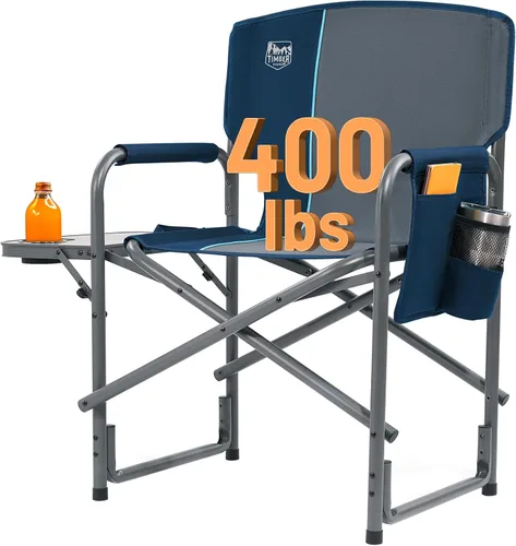 Miniatura 18 de TIMBER RIDGE Silla de camping de aluminio extragrande, silla de director portátil y ligera con mesa auxiliar, bolsillo lateral desmontable