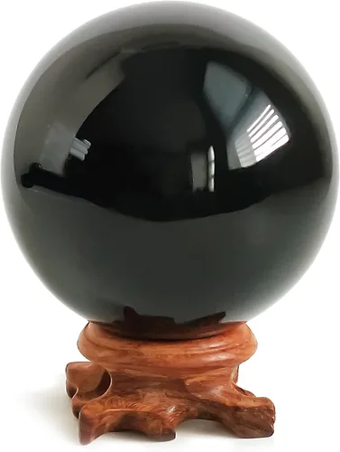 Miniatura 16 de Mina Heal Bola de cristal de obsidiana negra para meditación, adivinación y Feng Shui, esfera de obsidiana grande para decoración