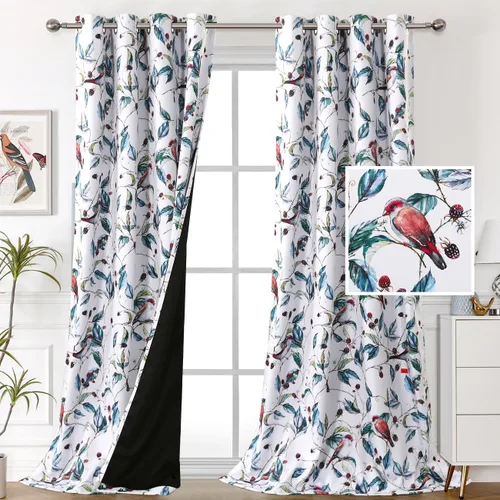 Miniatura 13 de H.VERSAILTEX Cortinas 100% opacas de 63 pulgadas de largo, juego de 2 paneles de cortinas estampadas con aislamiento térmico para dormitorio