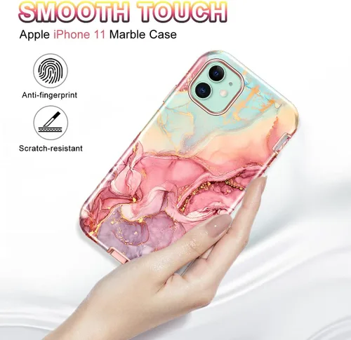Miniatura 8 de CASEFIV Funda compatible con iPhone 11, patrón de mármol 3 en 1, resistente a prueba de golpes y caídas, cuerpo completo, policarbonato duro
