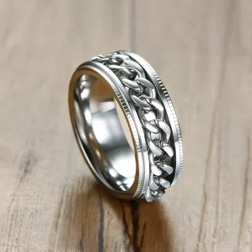 Miniatura 5 de Anillo giratorio para la ansiedad para hombre, 0.315 in, acero inoxidable, rotación de anillos de boda para hombres y mujeres, sin estrés, plateado