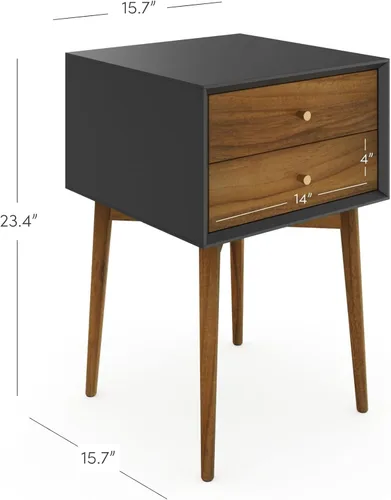 Miniatura 2 de Nathan James - Mesita de noche lateral Harper moderna, mesa decorativa o auxiliar con cajón de almacenamiento, 1, negro/marrón