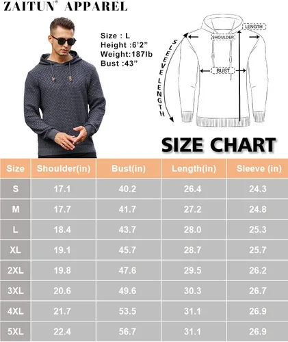 Miniatura 6 de Zaitun Sudadera con capucha para hombre, de manga larga, de punto sólido, suéter con capucha