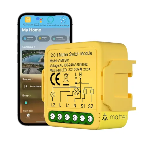 Miniatura 6 de Matter Smart Switch Module DIY Light Relay Switch 16A/100-240V, funciona con Apple Home, Siri, Alexa, Google, SmartThings, Matter Smart Home
