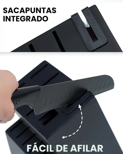 Miniatura 3 de Juego de cuchillos de cocina de 15 piezas con bloque y afilador integrado, apto para lavavajillas, mango antideslizante, 6 cuchillos para carne