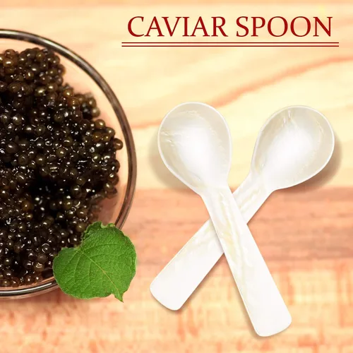 Miniatura 3 de Cucharas de caviar con mango redondo de madreperla, hechas a mano, juego de 6 piezas, 8,99 cm, ideales para caviar, huevo, helado, sal, café