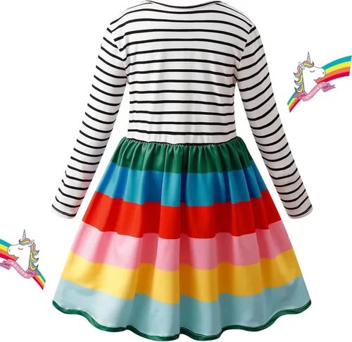 Miniatura 2 de VASCHY Dress for Girls,Cute Girls Long Sleeve Princess Party Outfit Clothes,ToddlerLittleBig Kid Girls Clothing 2-10T