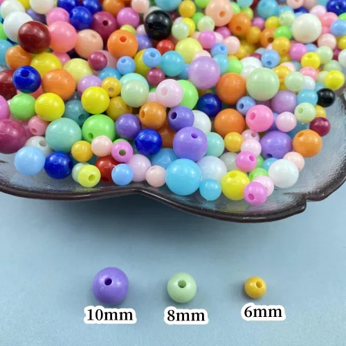Miniatura 2 de 200 cuentas redondas acrílicas de 0.394 pulgadas (0.394 in), cuentas redondas de plástico pastel con agujero para manualidades, pulseras, collares