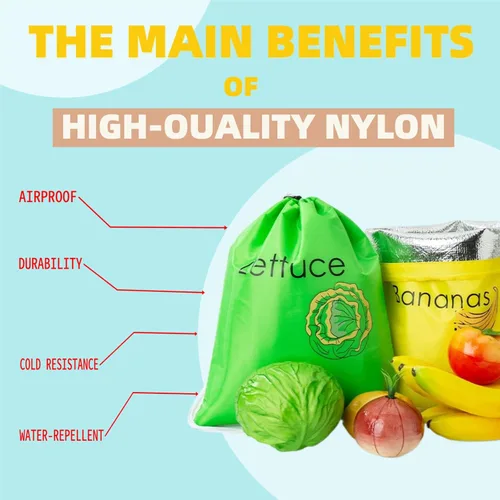 Miniatura 3 de Bolsas pequeñas de malla con cordón, paquete de 3 + 5 películas adicionales, almacenamiento lavable y reutilizable para refrigerador, mantiene