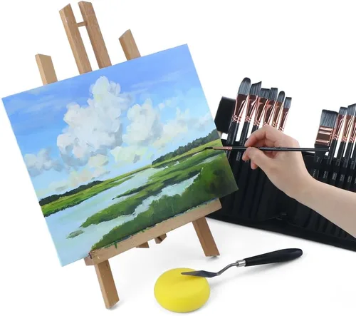 Miniatura 7 de Transon Kit de 20 pinceles de pintura artística con estuche de almacenamiento, 16 pinceles + espátula de esponja para aceite acrílico, acuarela