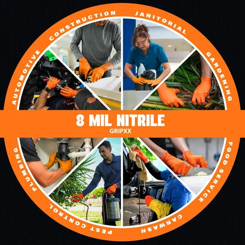 Miniatura 8 de GRIPXX Herkules Grip Guantes de nitrilo de 8 mils de alta resistencia naranja, textura de diamante 3D elevada - Sin látex y polvo - Industriales