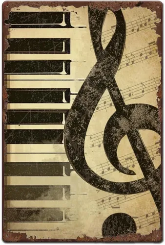 Letreros de metal con teclas de piano, notas musicales, letreros de lata vintage, arte de pared vintage, decoración retro divertida para bar,