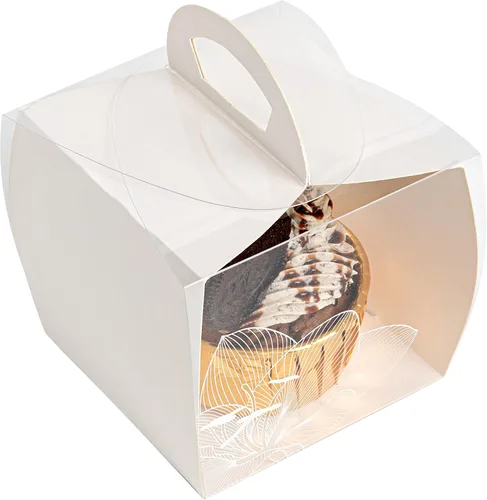 Miniatura 11 de Restaurantware - Cajas individuales para cupcakes de 4 x 4.25 pulgadas, 100 cajas de exhibición desechables para cupcakes - Con asa, acento de loto