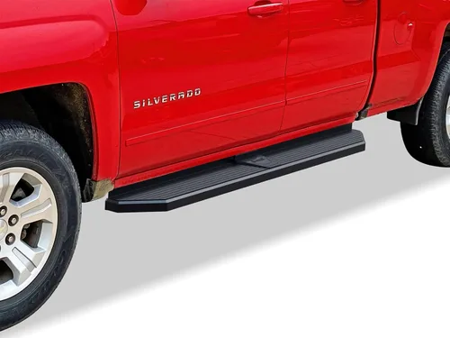 Miniatura 7 de APS - Estribos iBoard para Chevrolet con cabina extendida de 2 puertas completas + 2 puertas de apertura inversa, 4 pulgadas, Aluminio negro