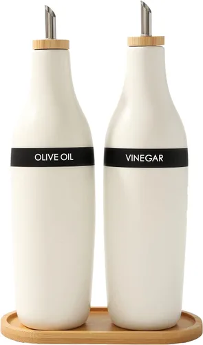 Miniatura 16 de HOMCDALY Juego de 2 dispensadores de aceite de oliva y vinagre, dos dispensadores de aceite de cerámica de 16 onzas para cocina, botella Negro
