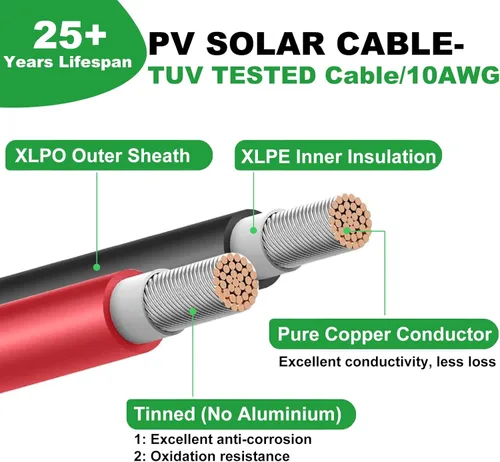 Miniatura 2 de Oududianzi Cable de extensión solar de 20 pies, cable solar de 10 AWG, cable fotovoltaico de cobre estañado calibre 10, cables de panel solar