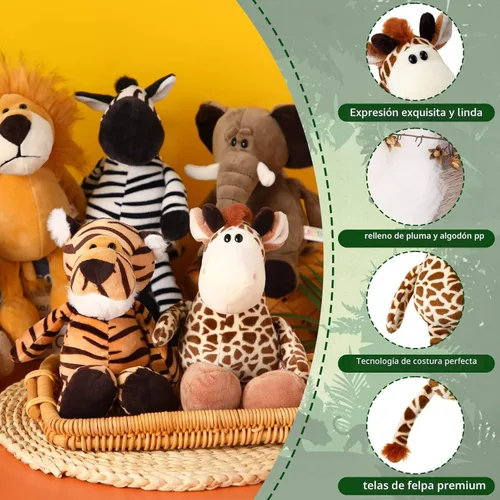 Miniatura 3 de Zhanmai Juego de 6 animales de peluche de safari, animales de la selva, para niños y niñas, león, elefante, cebra, jirafa, tigre, mono para fiestas