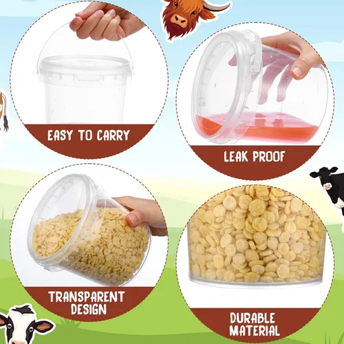 Miniatura 3 de PerKoop 20 cubos de helado de 32 onzas con tapas y asas, cubos transparentes de ron de cóctel con calcomanías, tina transparente de plástico