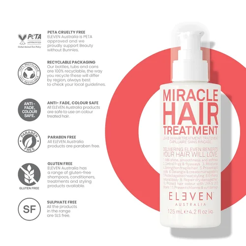 Miniatura 7 de ELEVEN AUSTRALIA Miracle Leave In Hair Treatment - Productos para el cuidado del cabello rizado y lacio para mujeres y hombres, protección térmica