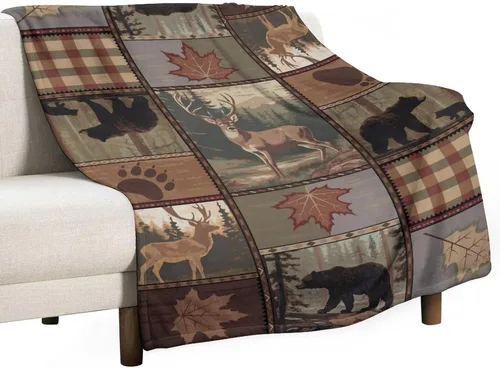 Miniatura 10 de Mantas de franela retro con alces y ciervos, estilo vintage de cabaña campestre rústica de montaña y granja, manta de cama para sofá, silla y cama