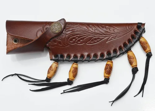 Native Brown - Cuchillo de caza de hoja fija de cuero genuino
