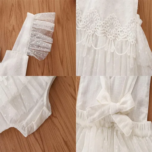 Miniatura 37 de IDOPIP Conjunto de ropa de 1er cumpleaños para niñas con estampado floral, estilo bohemio, con encaje, tutú y diadema de princesa