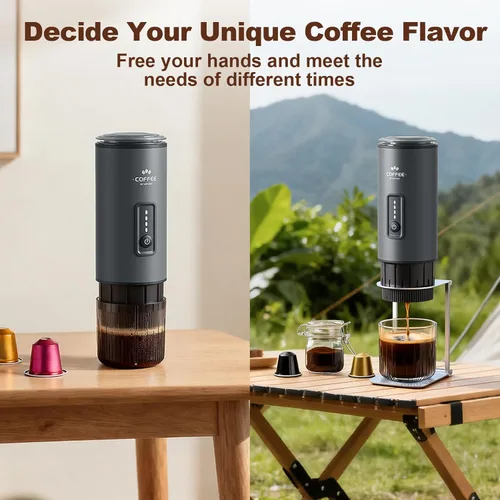 Miniatura 7 de Cafetera portátil, juego de máquina de café espresso eléctrica 3 en 1, cafetera autocalentable recargable con bolsa de transporte y soporte de café