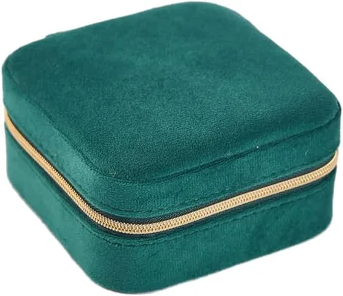 Miniatura 2 de EXUBERTREE Caja de almacenamiento de joyería de viaje de terciopelo de felpa, organizador de joyas de viaje para aretes y anillos, organizador
