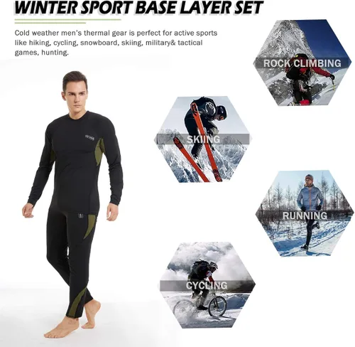 Miniatura 4 de Conjunto de ropa interior térmica para hombre forro polar de invierno capa base de pantalones largos secado rápido térmico para caza esquí