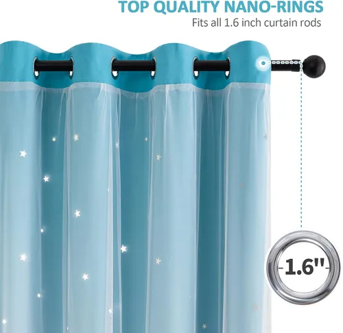 Miniatura 3 de Stiio Cortinas con Recortes de Estrella para Dormitorio de Niñas, 2 Paneles, Cortinas Opacas 2 en 1 que Bloquean la Luz con Cortinas de Ventana Azul