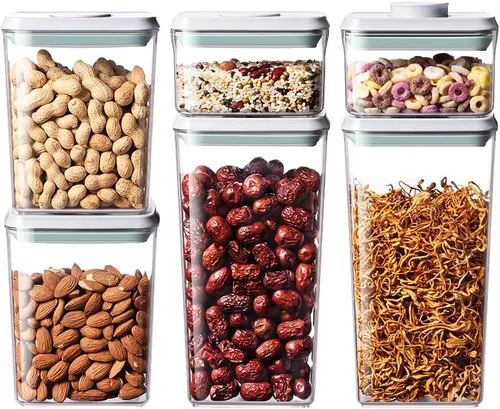 Miniatura 8 de Juego de 8 recipientes herméticos de almacenamiento de alimentos con tapas, recipientes apilables para organización de despensa de cocina, ideal 9