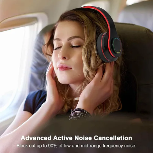 Miniatura 7 de Auriculares Bluetooth sobre la oreja, auriculares con luces LED y micrófono incorporado, ligeros, Bluetooth 5.0, auriculares HiFi estéreo