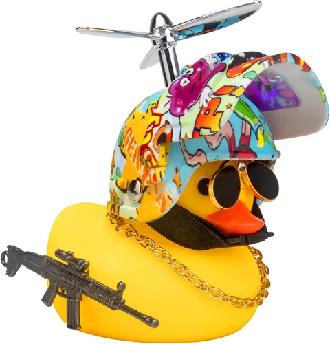 Miniatura 11 de wonuu Adornos de pato de goma para automóvil, pato amarillo fresco, decoraciones de tablero de automóvil, gafas chirriantes de pato con casco de Y