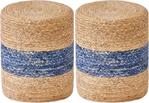 Wimarsbon 2 puf otomanos, taburete de hierba marina natural, otomana redonda tejida a mano, asiento decorativo bohemio, puf trenzado de yute, Trenza
