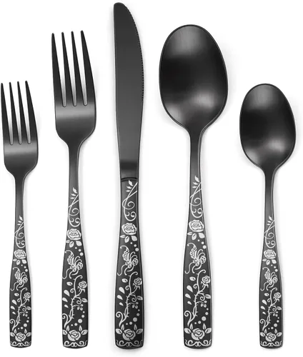 Miniatura 16 de Juego de cubiertos dorados de 20 piezas con tenedor para pastel, juego de cubiertos de acero inoxidable para 4, utensilios de cocina con mango