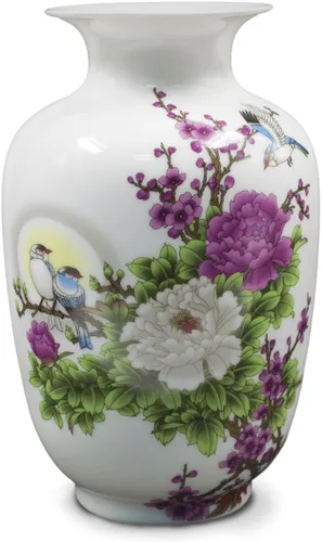Miniatura 7 de Dahlia Famille - Florero de rosa, hecho a mano, porcelana china, pájaros en peonía, forma de botella china de 8.5 pulgadas