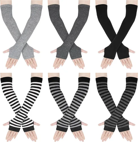 Miniatura 14 de Amandir Guantes largos sin dedos para mujer, calentadores de brazos, guantes elásticos de punto para el pulgar