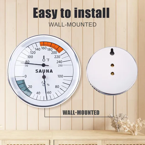 Miniatura 5 de BOXOB Termómetro de sauna, termómetro de sauna 2 en 1 Fahrenheit e higrómetro, medidor de temperatura de sauna colgante para sala de sauna, monitor